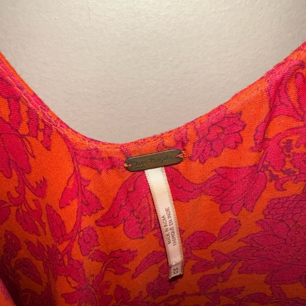 Free People Kikas Printed Midi Dress Tangerine Medium - Picture 4 of 5